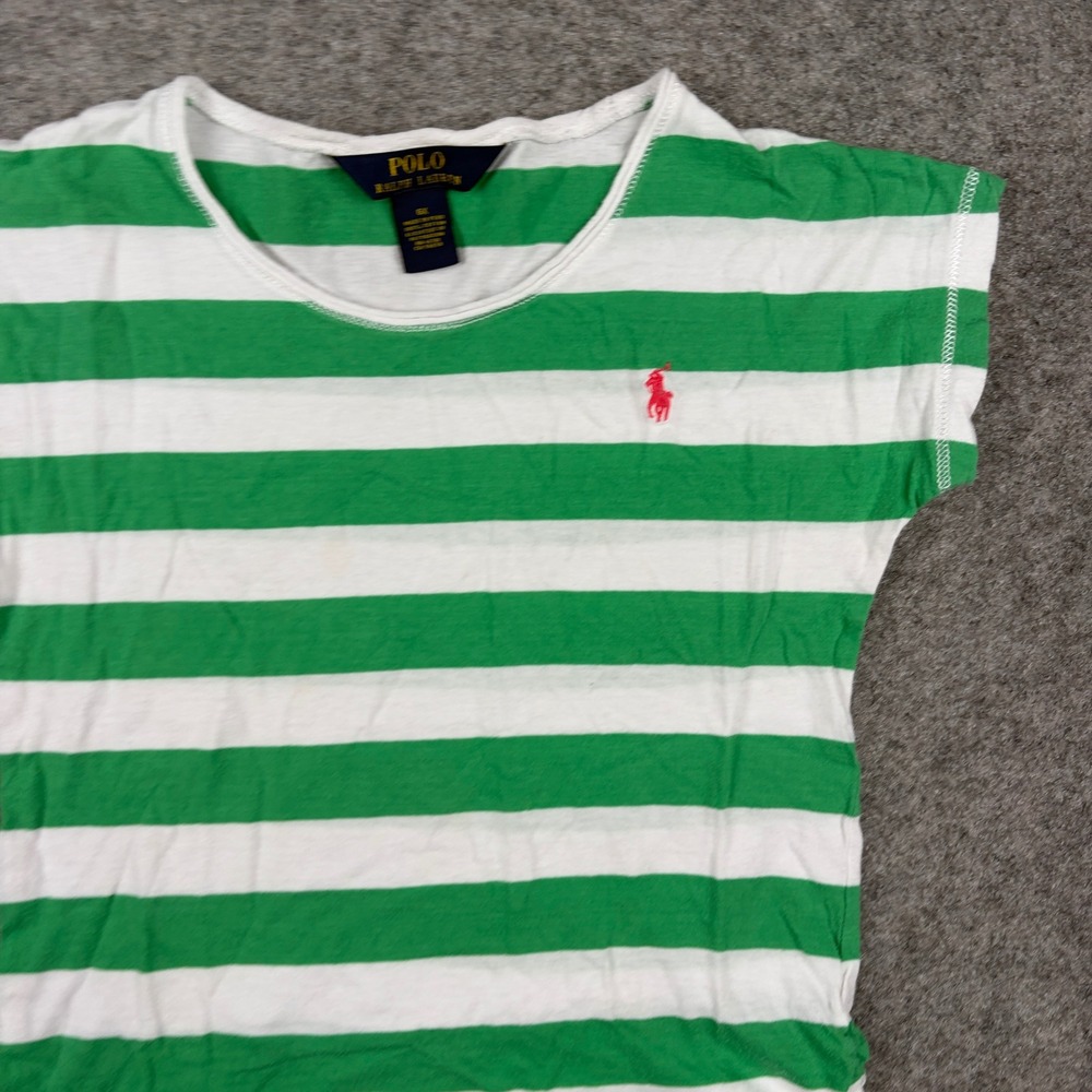 Polo Ralph Lauren T-Shirt Girls Size 6X Green White Striped Pony Logo Tee - Picture 4 of 9